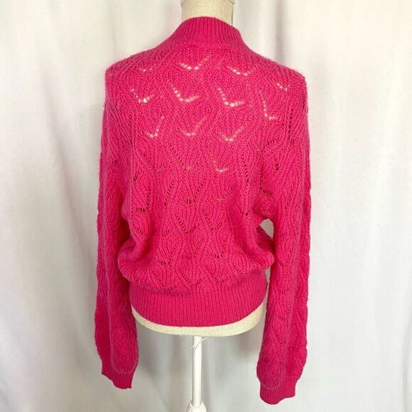 ASTR The Label Women Pointelle Sweater Cropped Long Slv Pink MAGENTA - Picture 3 of 11